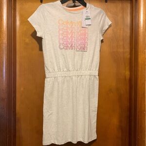 Calvin Klein Size Girls L (12/14) Oatmeal Logo Dress